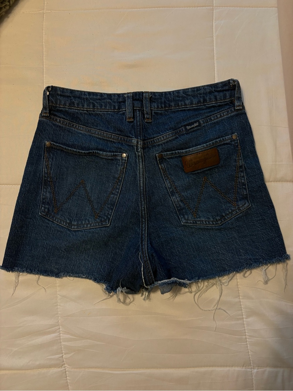 Wrangler Retro Indigo Denim Frayed Womens Shorts